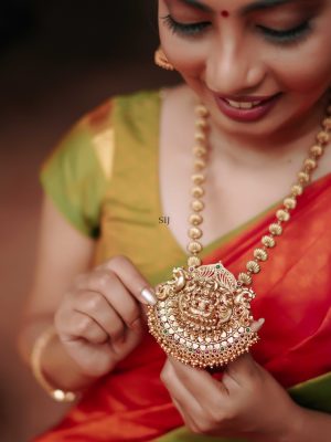 Temple Nakshi Pendant Haram with Gold Beads