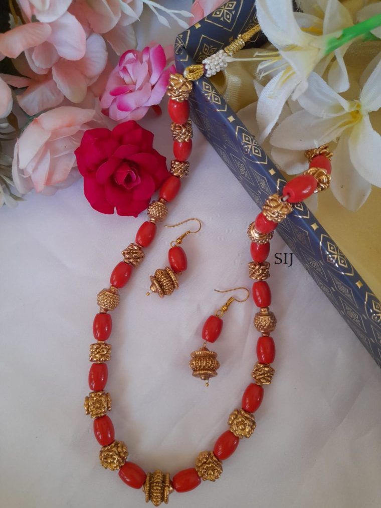 Gold Plated Rudraksha Coral Necklace Set