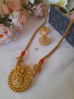 Gold Plated Coral Lakshmi Pendant Necklace Set