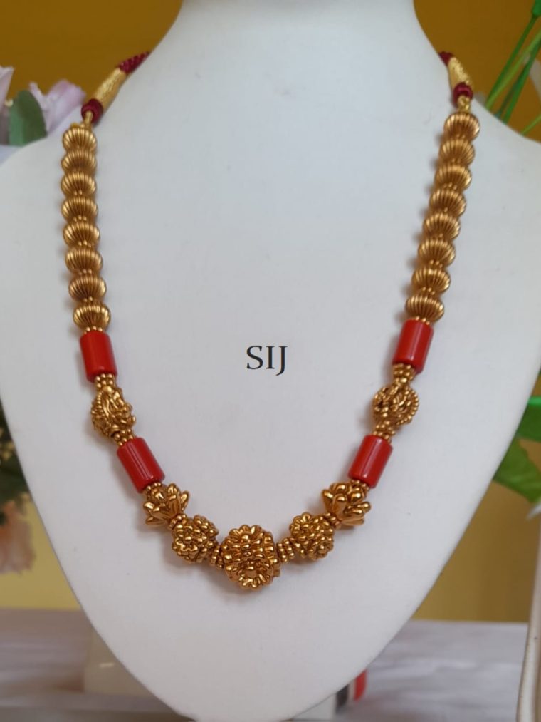 Antique Coral Gold Beaded Necklace