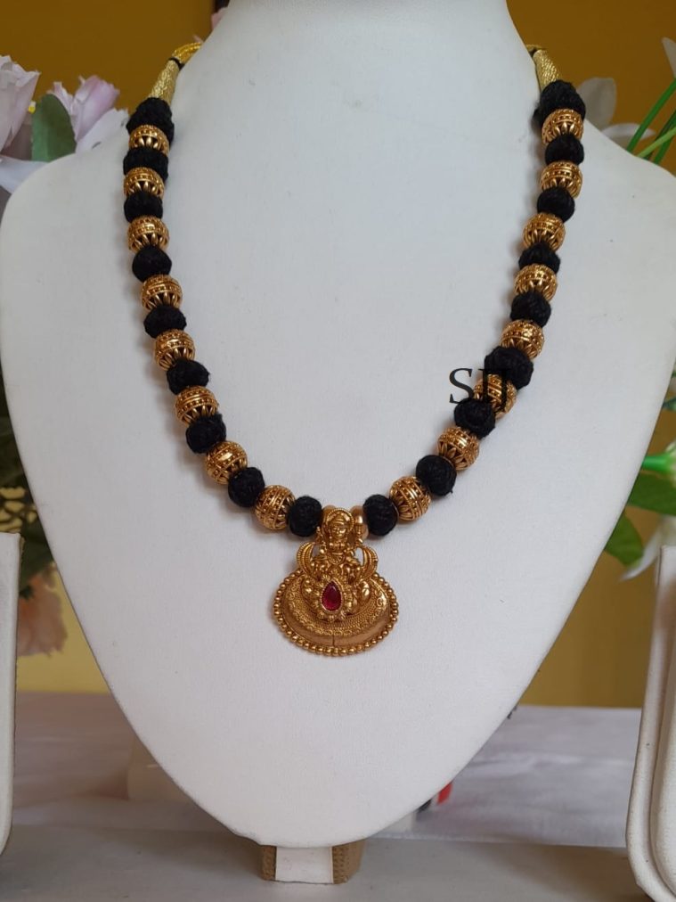 Black Thread Lakshmi Pendant Necklace