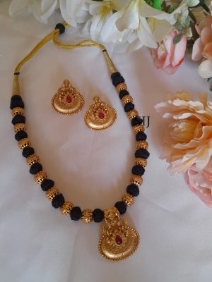 Black Thread Lakshmi Pendant Necklace