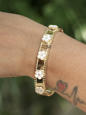 Gold Anti Tarnish Flower Enamel Bracelet