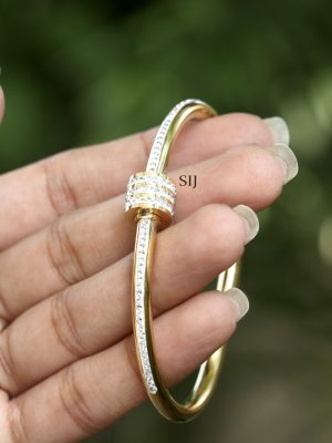 Gold Anti Tarnish Single Broad White AD Stones Bracelet