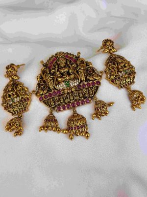 Antique Lakshmi Pendant Set with kemp Stones