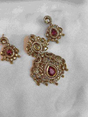 Victorian Dual Elephants with Ruby Stones Pendant Set