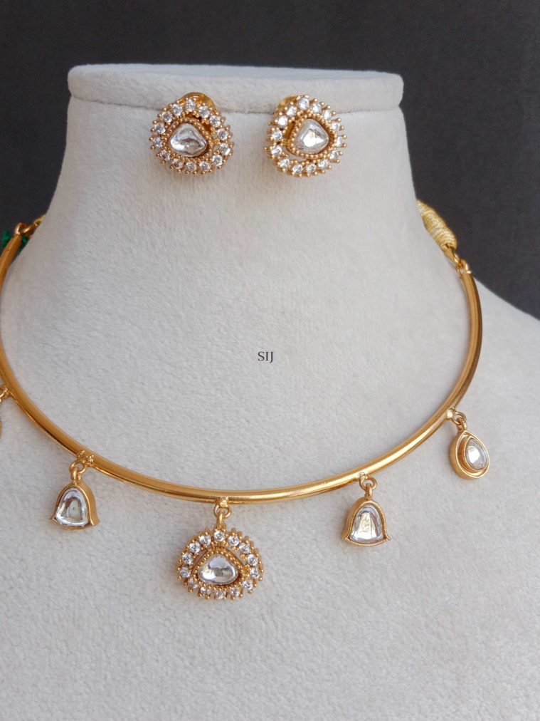 Gold Plated Moissanite Stone Drops Hasli Necklace