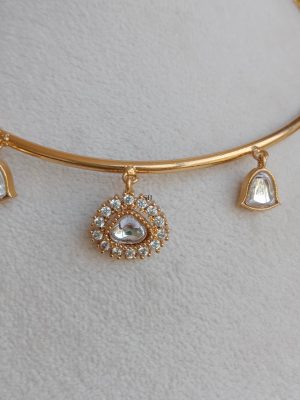 Gold Plated Moissanite Stone Drops Hasli Necklace