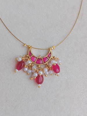 Jadau Kundan Half Moon with Guttapusalu Pendant Invisible Necklace