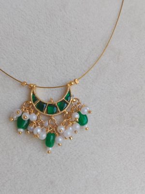 Jadau Kundan Half Moon with Guttapusalu Pendant Invisible Necklace