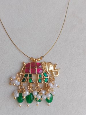 Jadau Kundan Elephant Pendant Invisible Necklace