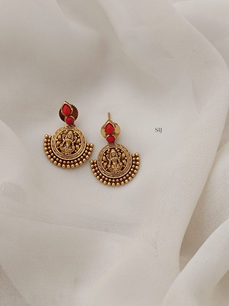 Gold Plated Coral Beads and Lakshmi Ear Studs