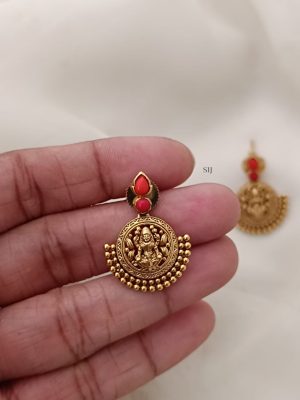 Gold Plated Coral Beads and Lakshmi Ear Studs