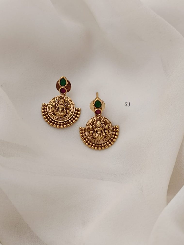 Temple Lakshmi Ear Studs with Multi Stones