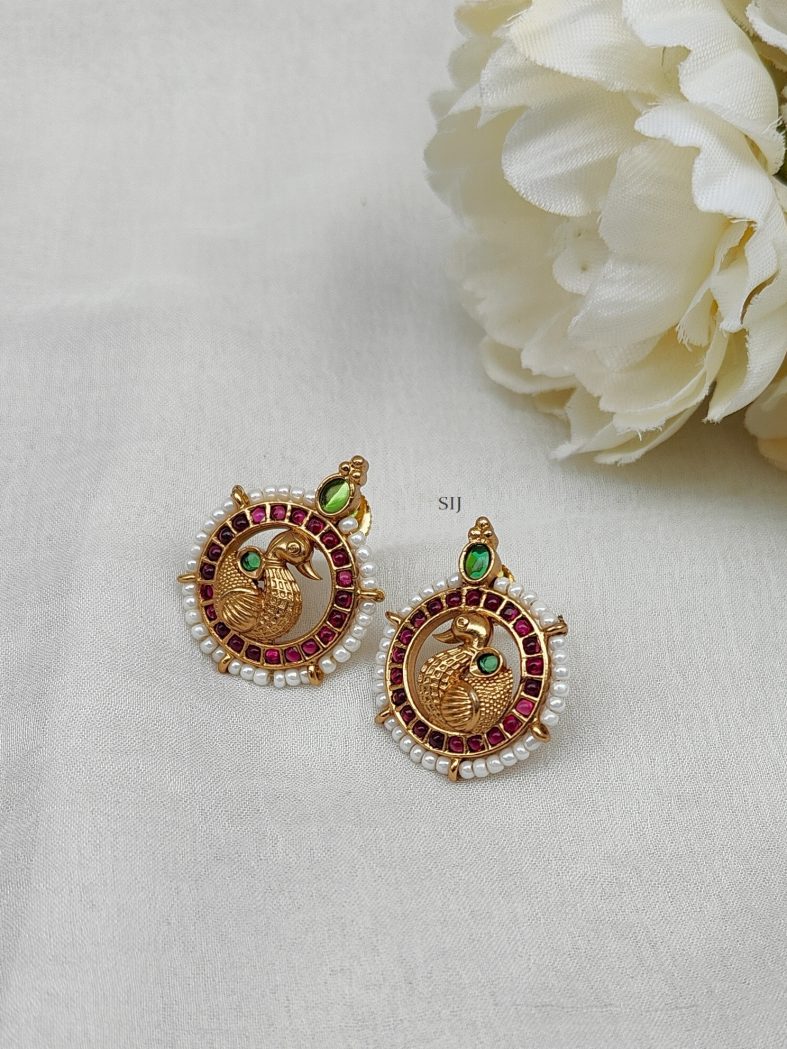 Multi Color Kemp Stones Peacock Ear Studs