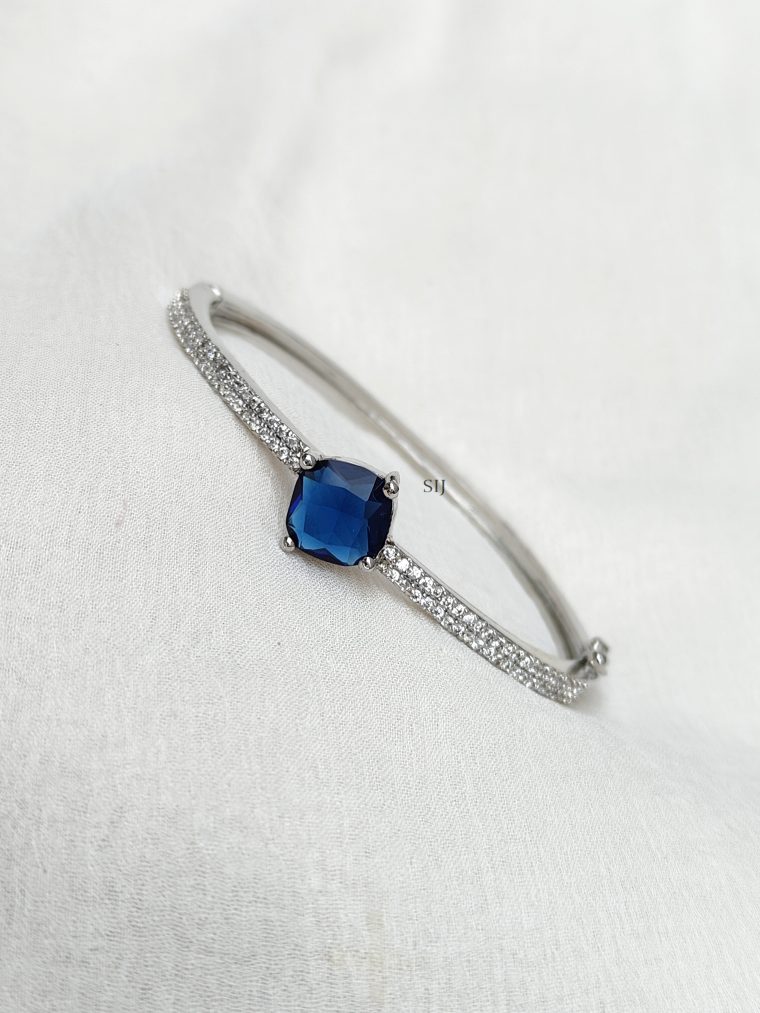 Silver Polish Blue Stone and White Stones Fashionable Kada