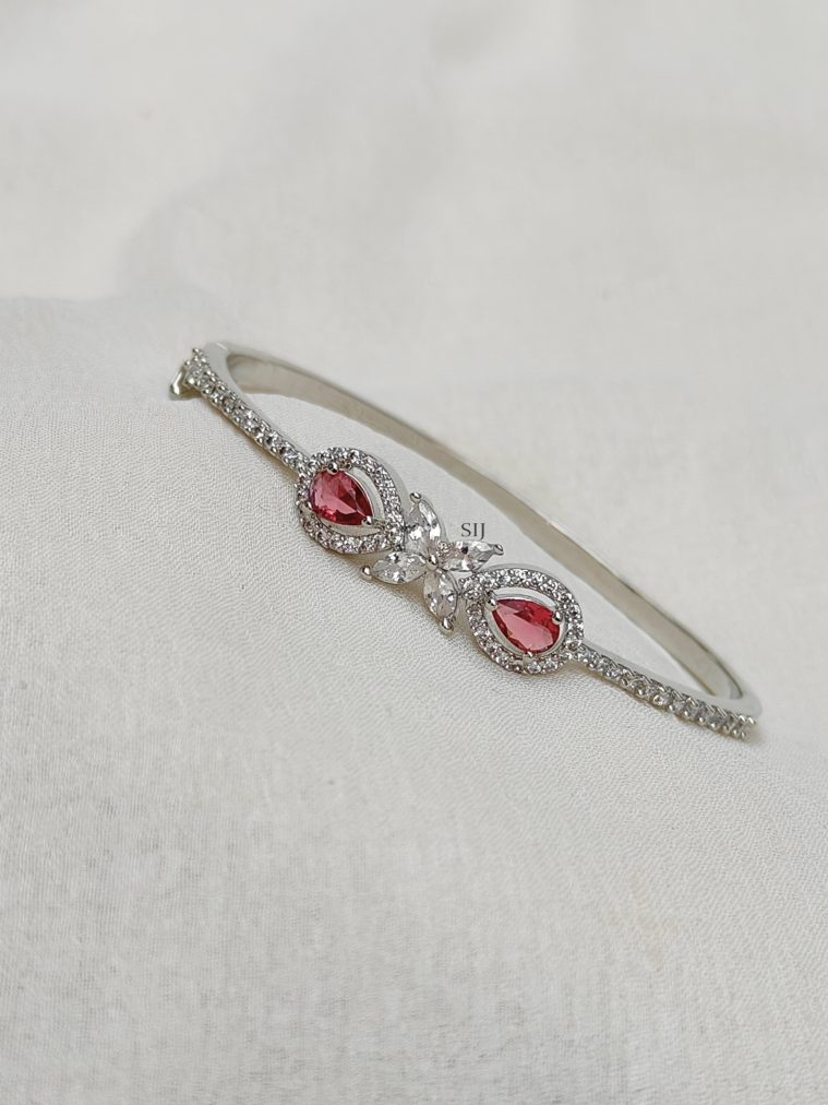 Silver Polish Pink Stones and White Stones Kada