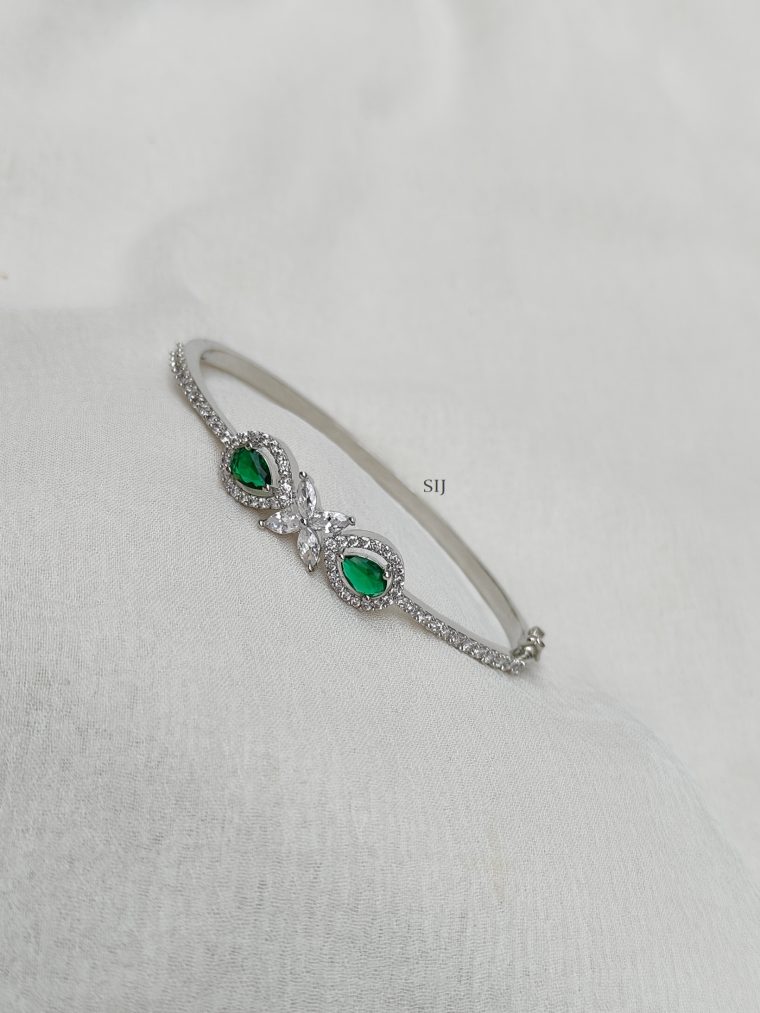 Silver Polish Green Stones and White Stones Kada