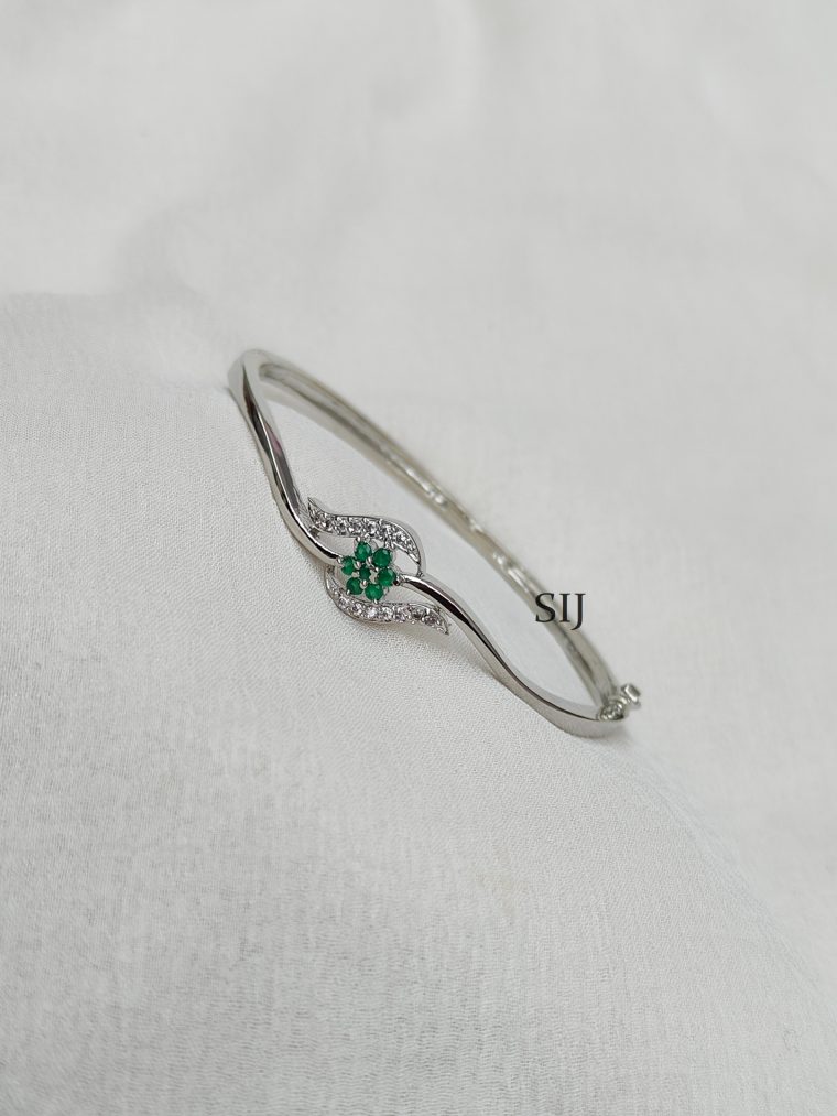 Silver Polish White And Green Stones Kada