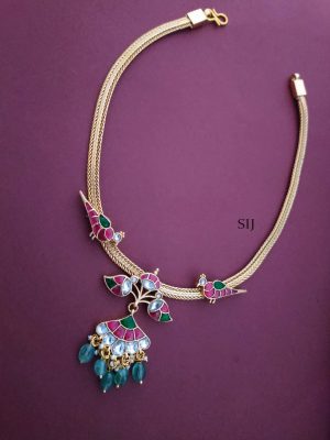 Floral And Bird Jadau Attigai Necklace