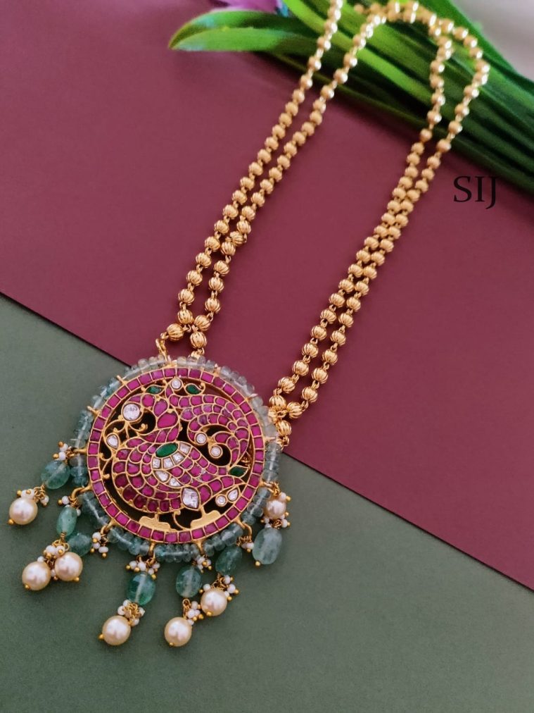 Gold Plated Balls And Kundan Stones Pendant Long Haram