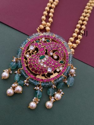 Gold Plated Balls And Kundan Stones Pendant Long Haram