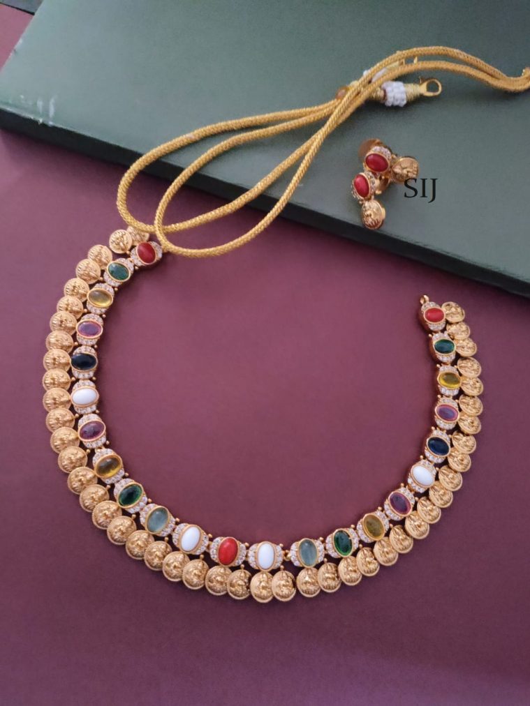 Navratna Stones Lakshmi Coin Necklace