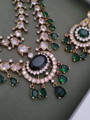 Two Layers White and Emerald Stones Bridal Necklace