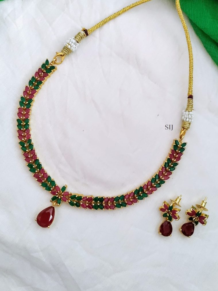 Ruby with Green Stones Flowers Necklace