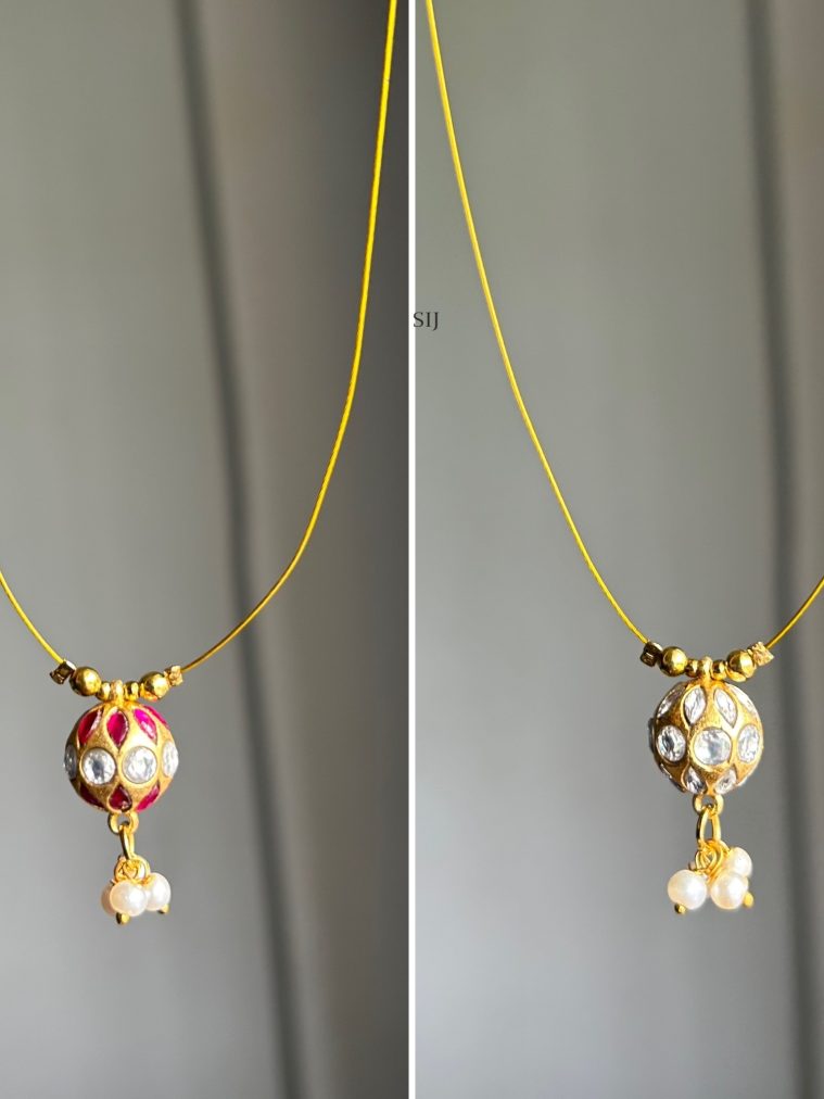 Gold Finish Jadau Kundan Ball Pendant Invisible Necklace