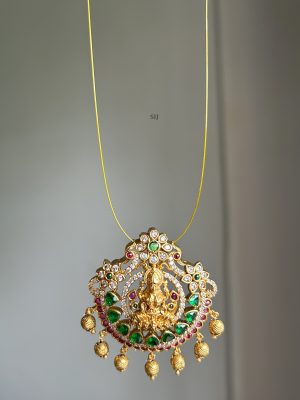 Goddess Lakshmi with Dual Peacock Pendant Invisible Necklace