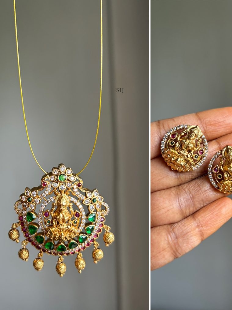 Goddess Lakshmi with Dual Peacock Pendant Invisible Necklace