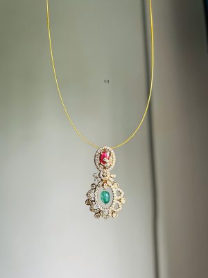 Imitation Invisible Necklace with AD Stones Floral Pendant