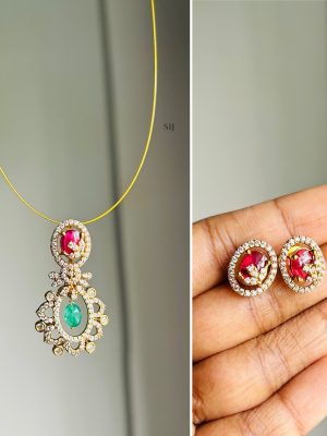 Imitation Invisible Necklace with AD Stones Floral Pendant