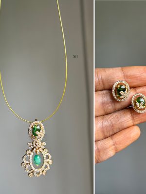 Imitation Invisible Necklace with AD Stones Floral Pendant