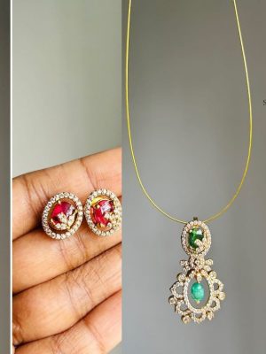 Imitation Invisible Necklace with AD Stones Floral Pendant