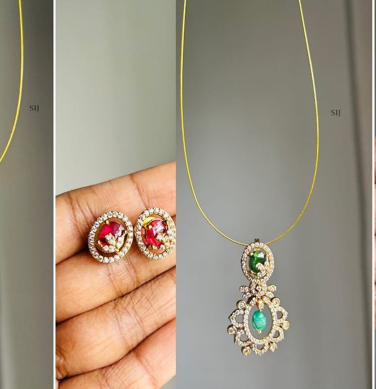 Imitation Invisible Necklace with AD Stones Floral Pendant