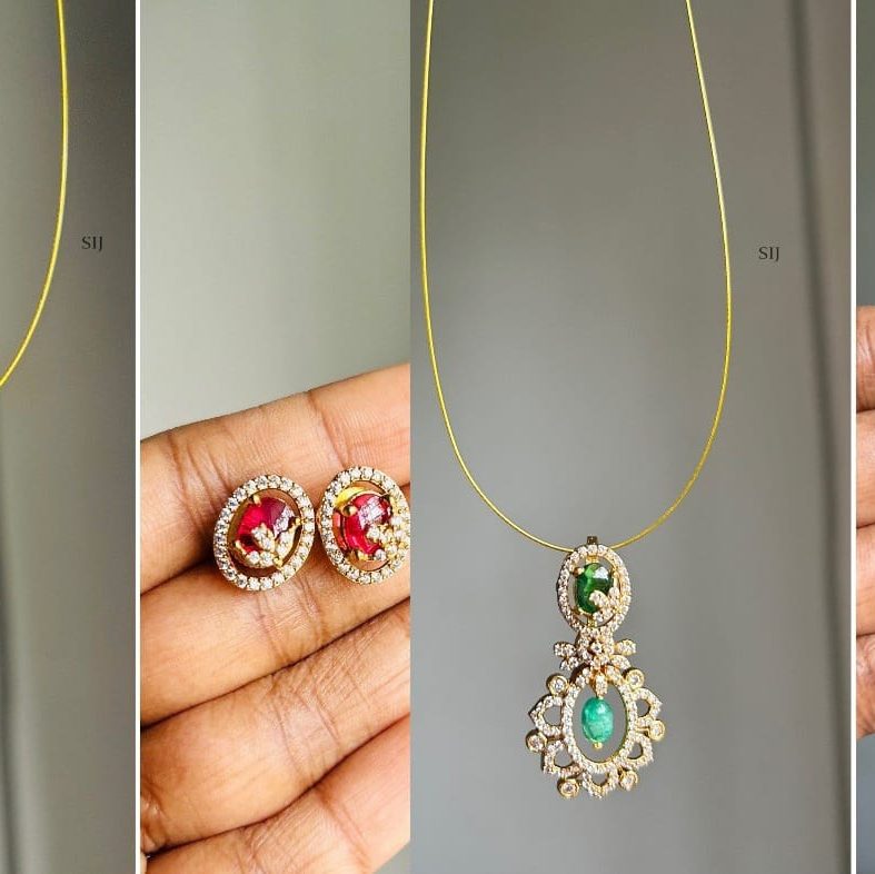 Imitation Invisible Necklace with AD Stones Floral Pendant