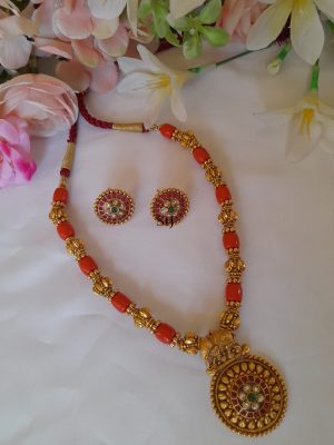 Antique Coral Gold Balls Necklace Set