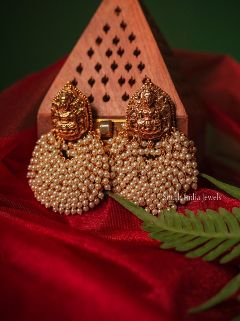 Grand Bridal Lakshmi Pearl Chandbali Earrings