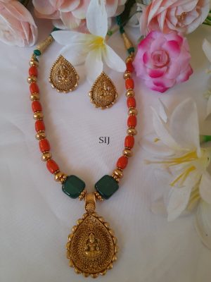 Antique Lakshmi Coral Temple Necklace Set