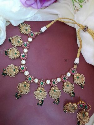 Antique Gold Finish Rajwadi Necklace Set