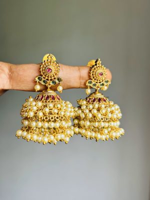 Antique Kemp Stone Clusterd Pearl Jhumkas