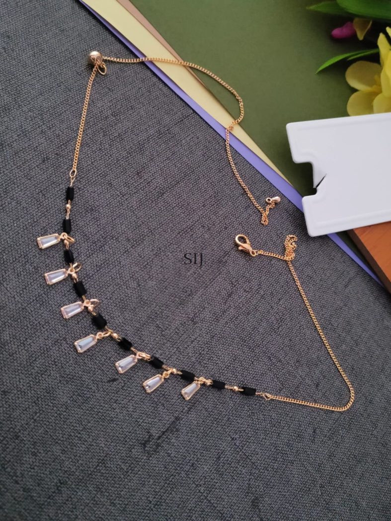 Black Beads Gold Plated Chain