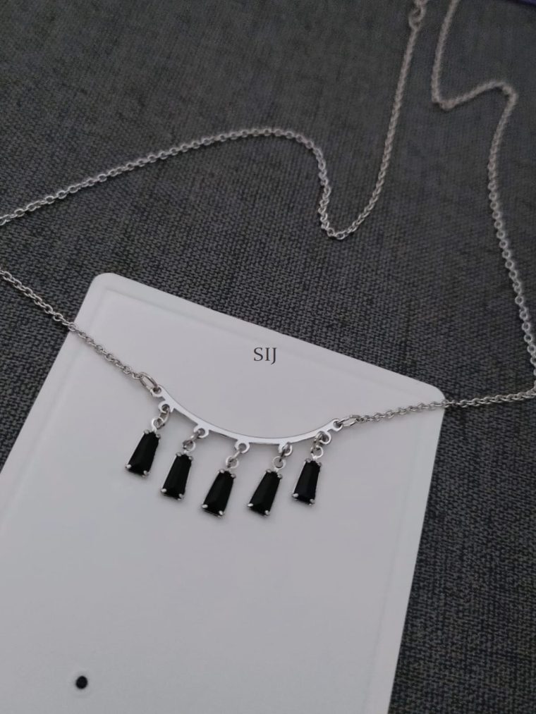 Black Stones Drop Rose Silver Finish Chain set