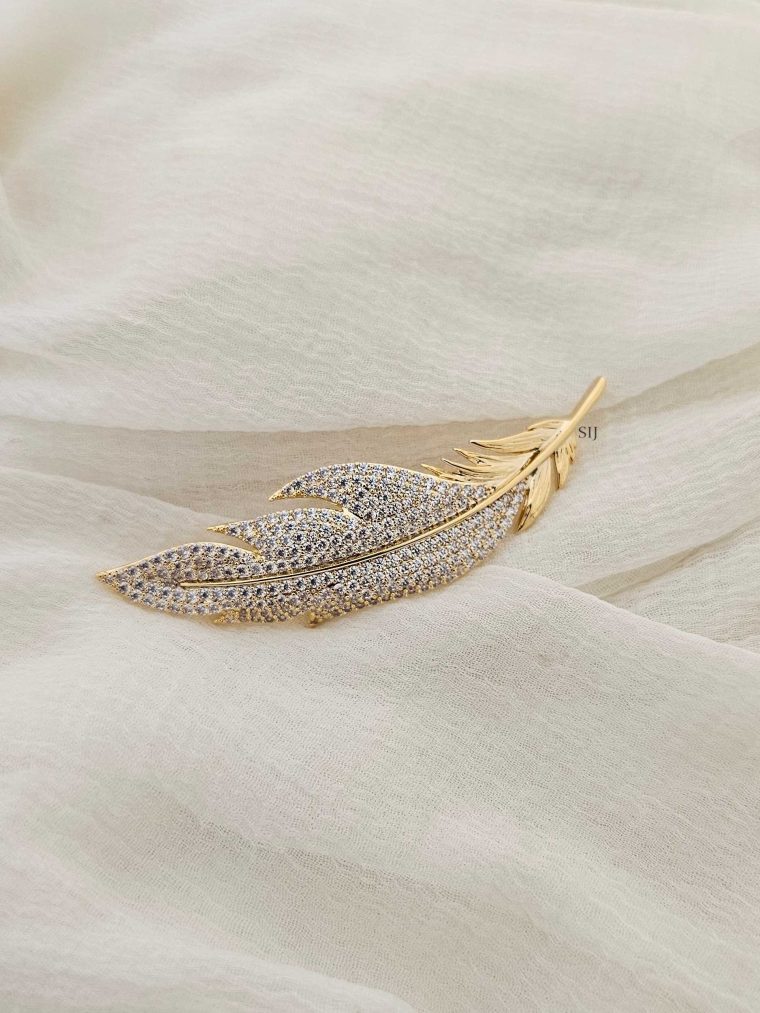 CZ Stone Feather Design Saree Pin