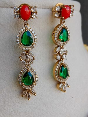 Corals with Layers of Emerald Dropped Necklace Set