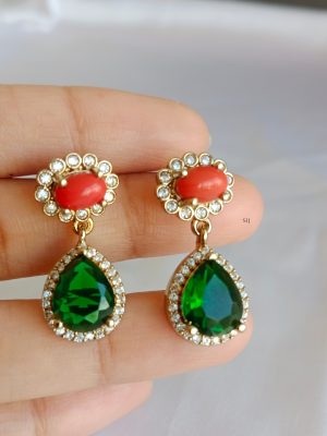 Elegant Coral with Emerald Stone Necklace set