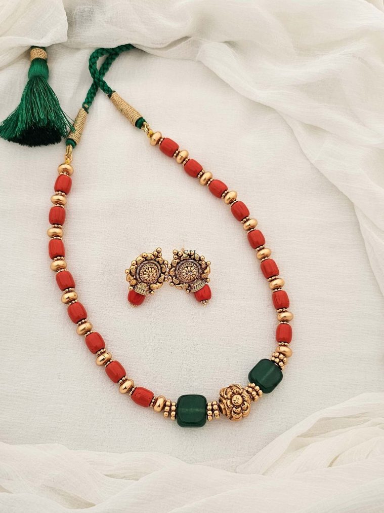 Gold Covering Coral Beads Necklace