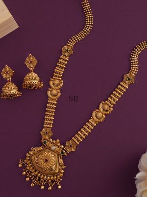 Gold Covering Floral Non Idol Long Necklace